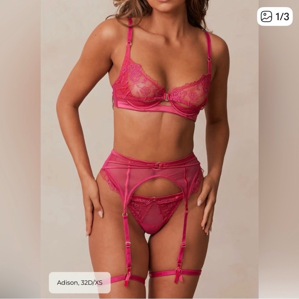 LOUNGE Hot Pink Lace Lingerie Set - 3 Piece
